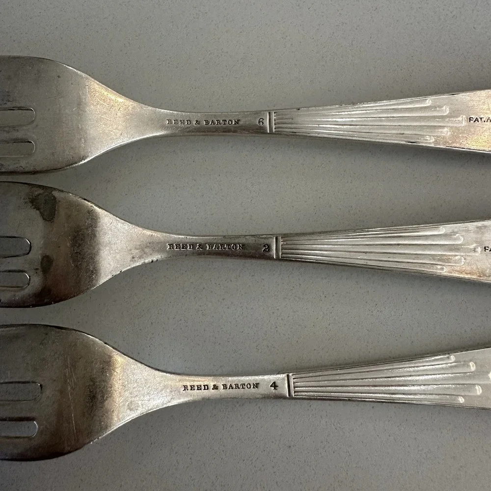 Reed‎ & Barton Set Of 3 Pastry, Oyster Or Cocktail Forks Silver Plated 6 1/2